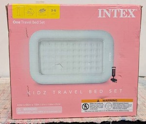 Intex - Kids Travel Air Mattress Inflatable Bed with Raised Sides and Hand Pump - Gray
