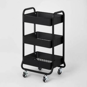 3 Tier Metal Utility Cart Black - Brightroom Rolling Storage Trolley with Wheels