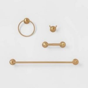 4pc Casual Bath Hardware Set Brass - Threshold Includes Towel Ring, Toilet Tissue Holder, Robe Hook