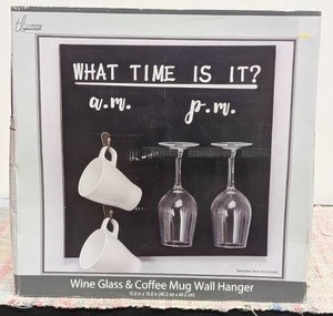 True living Essentials Wine glass and Coffee Mug Wall HangerAM and PM coffee and wine glass wall hanger