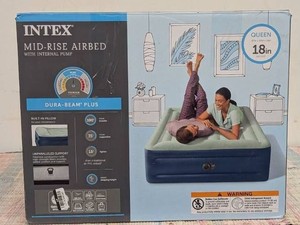 Intex Elevated 18 Pillow Rest Queen Air Mattress with Internal Pump - Off-WhiteBlue