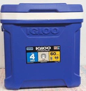 Igloo Latitude 60qt Rolling Cooler - Blue Wheels, Retractable Handle, One-Hand Opening