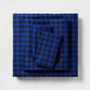Queen Room Essentials Queen Microfiber Sheet Set BlueBlack Gingham