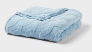 Full Queen Light Blue Jacquard Plush Blanket - Room Essentials 90x92