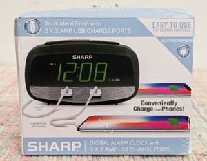 22 Amp USB Charge LED Alarm Clock Black - Sharp Modern Bedroom Clock with Loud Alarm & Digital Display