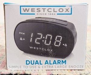 Dual Alarm Clock Black - Westclox Electric, Battery Backup, Oversized Snooze, Modern Table Clock