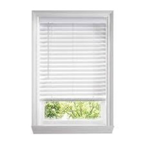 White Cordless Faux Wood Blinds for Windows with 2 in. Slats - 36 in. W x 36 in. L (Actual Size 35.5 in. W x 36 in. L)
