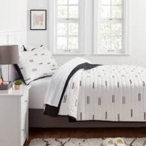TwinTwin Extra Long Satin Quilt WhiteBlack - Room Essentials Midweight Sateen Coverlet, OEKO-TEX Certified
