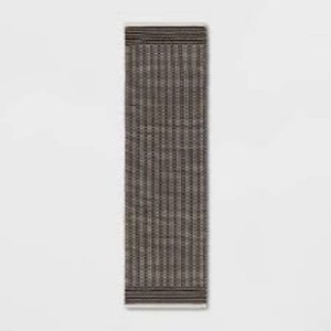 2x7 Hand Woven CottonWool Runner Black - Threshold Stripe Pattern, Indoor Flat Pile, Kitchen Runner Rug