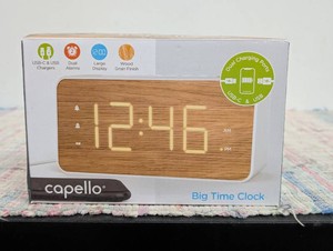 Capello Extra Large Display Digital Alarm Clock with USB AC WhitePine