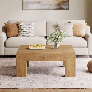 39.4 in. Light Brown Square Wood Coffee Table for Living Room, Farmhouse Small Square Center Table