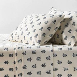 Queen Ultra Soft Flannel Sheet Set Blue Woodblock - Threshold
