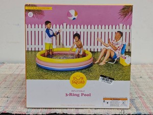 10.63 x 4.13 x 15 3 Ring Pool 105 gal Round Kiddie Pool - YellowPinkNavy - Sun Squad PVC Inflatable for Kids
