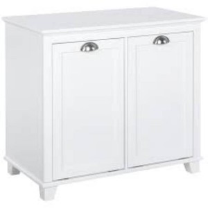 HomCom Dual Tilt out Laundry Hamper Cabinet Bathroom Storage Cabinet with 2-Compartment Hamper