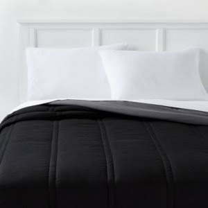 TwinTwin Extra Long Lofty Microfiber Comforter Black - Room Essentials Midweight, Plain Weave, Machine Washable