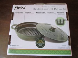 Parini 8in Cast Iron Grill Pan with Lid