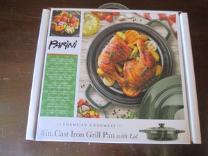 Parini 8in Cast Iron Grill Pan with Lid