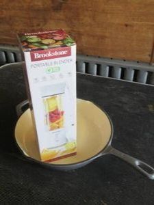 Brookstone blender and an iron pot