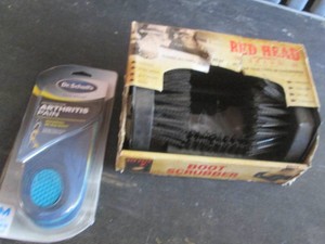 Arthritis relief insoles and a boot scraper