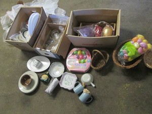 Wicker baskets, paper grass, Easter...