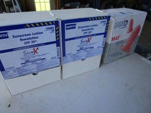 Sunscreen Towelettes, Ear Plugs
