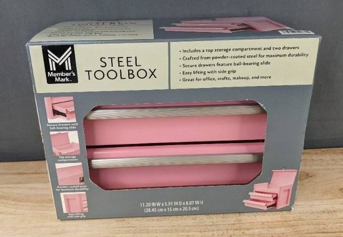 Members Mark Pink Steel 2 Drawer Toolbox with Top Storage - Brand New Q