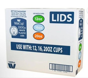 WinCup DT18 White Plastic Lids for 12-20 Oz Cups