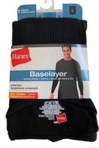 Hanes Baselayer Black Stretch Longsleeve Crewneck 2 Pack, Size Mens Large - Brand New