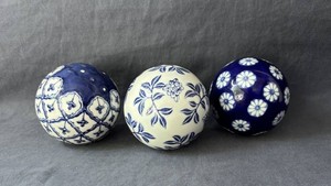 Blue & White Ceramic Orbs, 3 Total