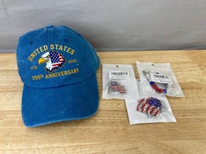 United States 250th Anniversary Hat with Earrings, Bracelet and Pin - Brand New Q