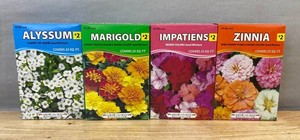 American Seed Packets - Alyssum, Marigold, Impatiens, Zinnia - Brand New Q