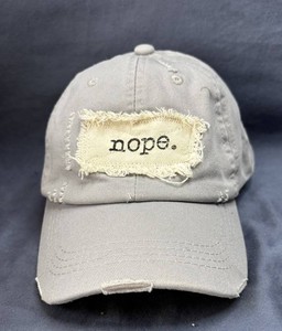 Nope Grey Distressed Frayed Fabric Patch Baseball Cap OSFM - New