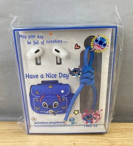 Stitch Character TWS-33 Wireless Earphones with Case - Brand New Q