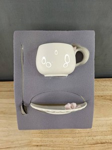 White Ceramic Coffee Mug with Saucer and Spoon - Brand New Q