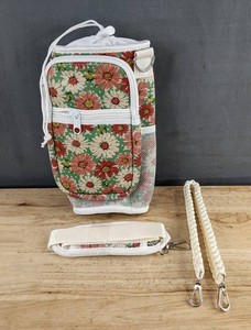 Floral Bottle Carrier with Crossbody Strap and Phone Pocket - Brand New Q
