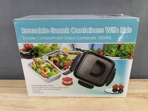 Reusable Double Compartment Stainless Steel Snack Container with Ramekin, 1850ML - Brand New Q