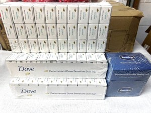 LOT OF 90 NEW DOVE SENSITIVE SKIN BEAUTY BAR SOAP & NEW CASE OF VASELINE HEALING JELLY, HYPOALLERGENIC SKINCARE ESSENTIALS, FRAGRANCE-FREE MOISTURIZING CLEANSERS & PROTECTANT