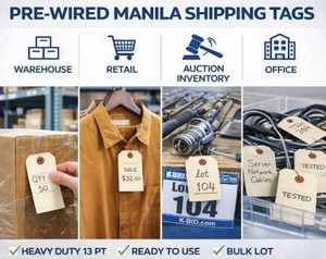 MSRP $150 - 1 Case (1000 TagsCase) Staples Pre-Wired Heavy-Duty Blank Manila Shipping Tags 6.25 x 3.13 double-wired tags feature 12-inches of 26-gauge wire - 316in. reinforced, tear resistant eyelet