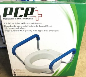 MSRP $70 PCP 4 TOILET SEAT RISER WITH REMOVABLE PADDED ARMS, ELEVATED BATHROOM TOILET ASSIST, TOOL-FREE INSTALLATION, SUPPORTS UP TO 300 LBS, SAFETY RAILS FOR SENIORS, RECOVERY, POST-SURGERY &amp LIMITED MOBILITY