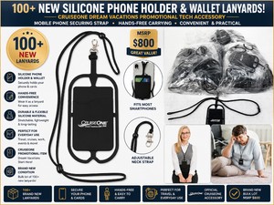 MSRP $800 100 NEW SILICONE PHONE HOLDER &amp WALLET LANYARDS, CRUISEONE DREAM VACATIONS PROMOTIONAL TECH ACCESSORY, MOBILE PHONE SECURING STRAP, HANDS-FREE CARRYING
