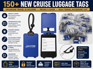 150 NEW CRUISE LUGGAGE TAGS W PRIVACY COVER, CRUISEONE TRAVEL ID HOLDERS, SECURE BAG IDENTIFIERS, BULK TRAVEL ACCESSORY LOT