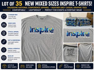 35-PACK NEW MIXED SIZES INSPIRE T-SHIRTS, CRUISEONE NATIONAL CONFERENCE APPAREL, HEATHER GREY CASUAL GRAPHIC TEES