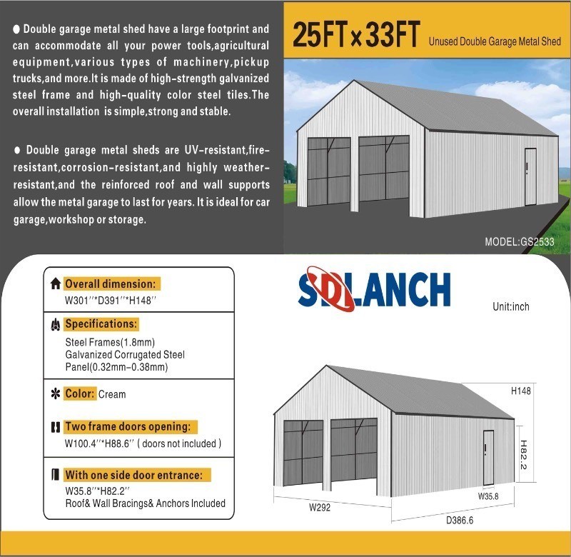 SDLANCH 25x33 Double Stall High End Carport (SDL2533FT)