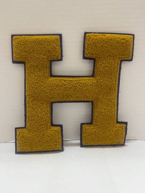 1920s Gold and Purple Varsity Letter H Chenille Patch 7 X 7 12