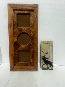 Wooden 3-Picture Frame and Ironwood, MI Thermometer