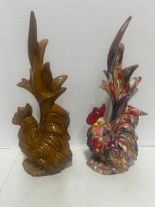 Two Vintage Hand Painted Ceramic Roosters