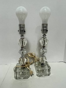 Pair of Antique Crystal Stacked Dresser Lamps