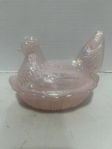 Fenton Pink Carnival Glass Hen on Nest 5.5