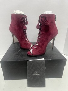 Genuine NIB COACH Lenu Lux Suede Burgundy Boots 5M