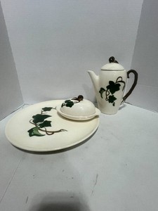 Vintage 3-Piece Metlox Poppytrail California Ivy Teapot, Butter and 13 Serving Plate